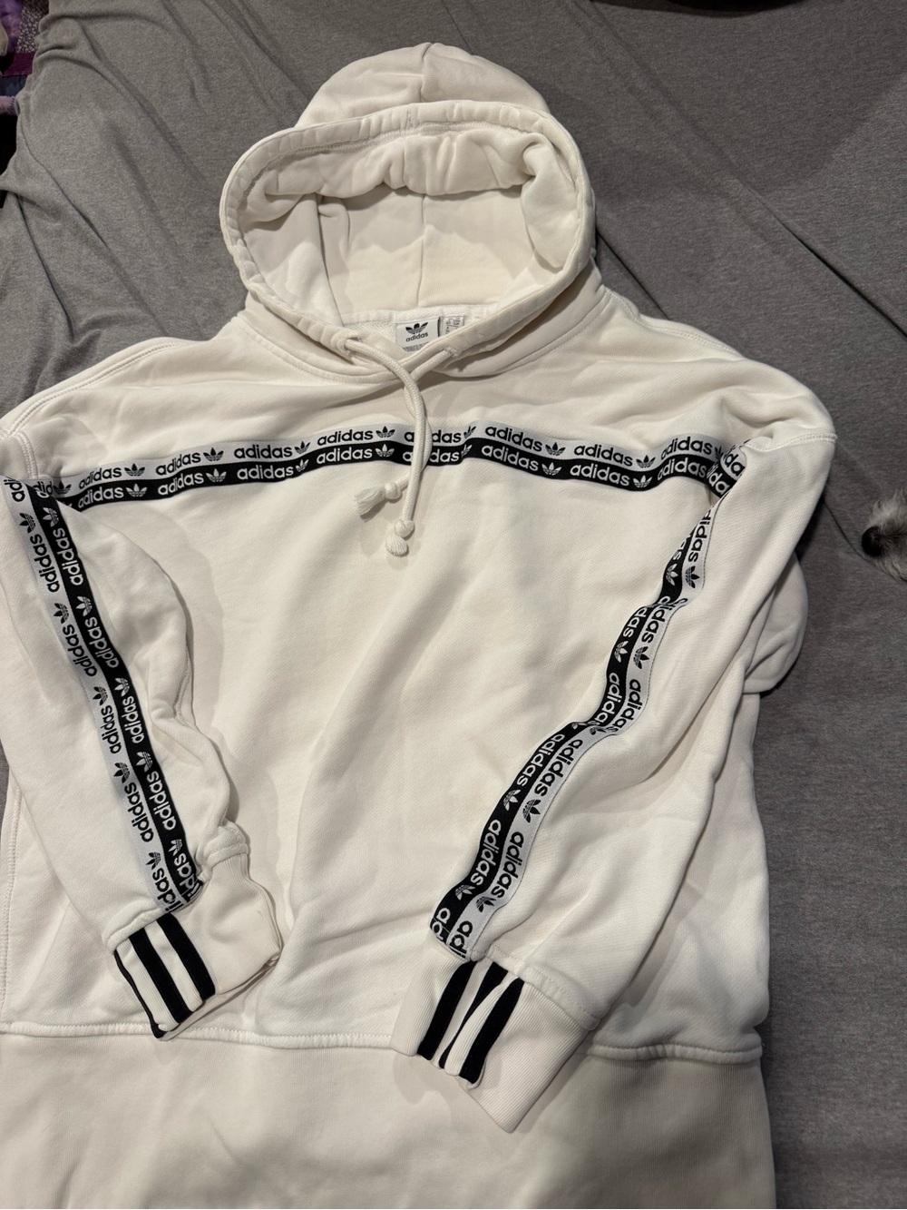 adidas White Hoodie with Black Logo Tape